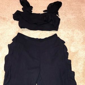 Two piece navy blue pant set